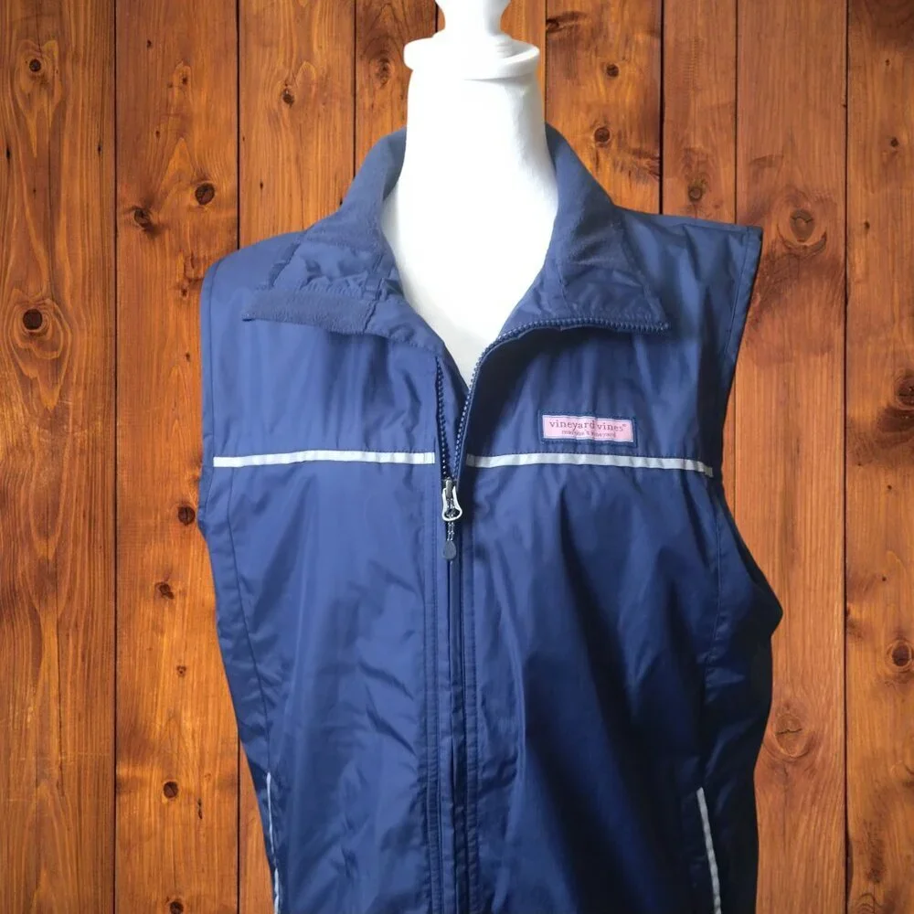 Vineyard Vines Men's Small Navy Blue Ripstop Reflective Strips Full Zip Vest